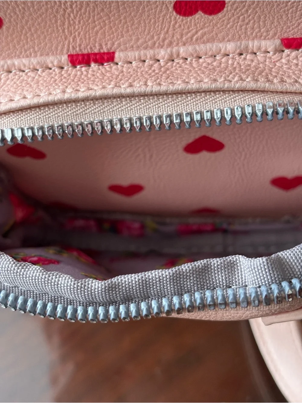Betsey Johnson Pink Mini Puppy Backpack with Red Heart Print